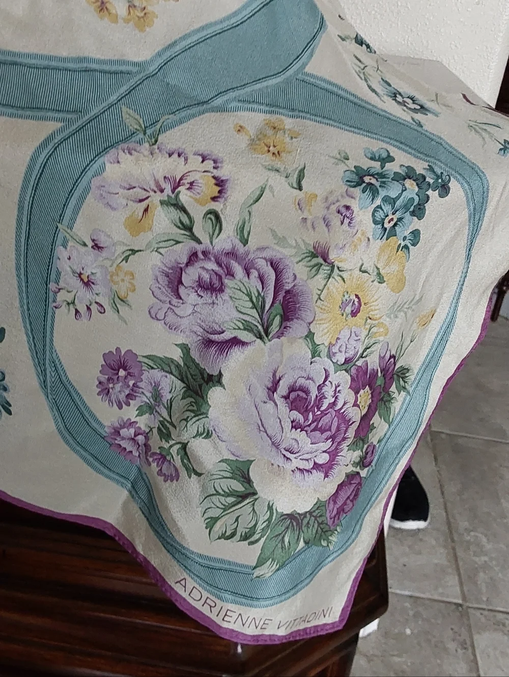 Adrienne Vittadini Cream, Lavender &‎ Teal Floral Silk Scarf